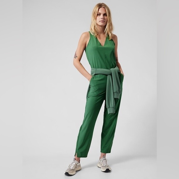 Athleta Brooklyn Jumpsuit One Piece Romper | Seaweed Snack Green | Size 10 - Picture 3 of 11